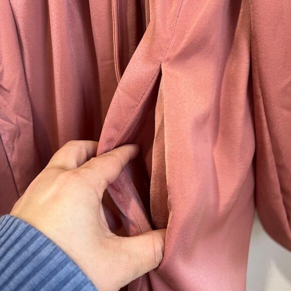 The Post Satin Long Sleeve Mini Dress Lace-Up Back Coquette Pink Party L - Picture 9 of 11